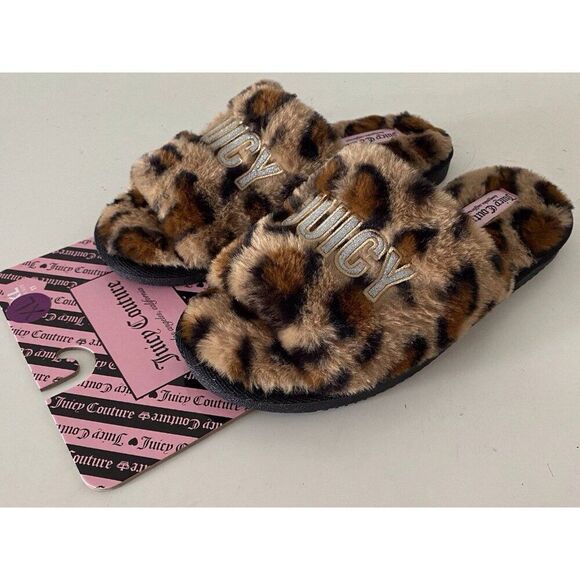 Juicy Couture ELDORIS 2 Faux Fur LEOPARD Slip On Slide Slippers Women’s Sz XL 11 - Picture 8 of 12